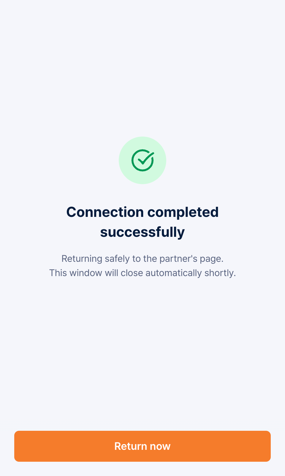 Connection complete screen