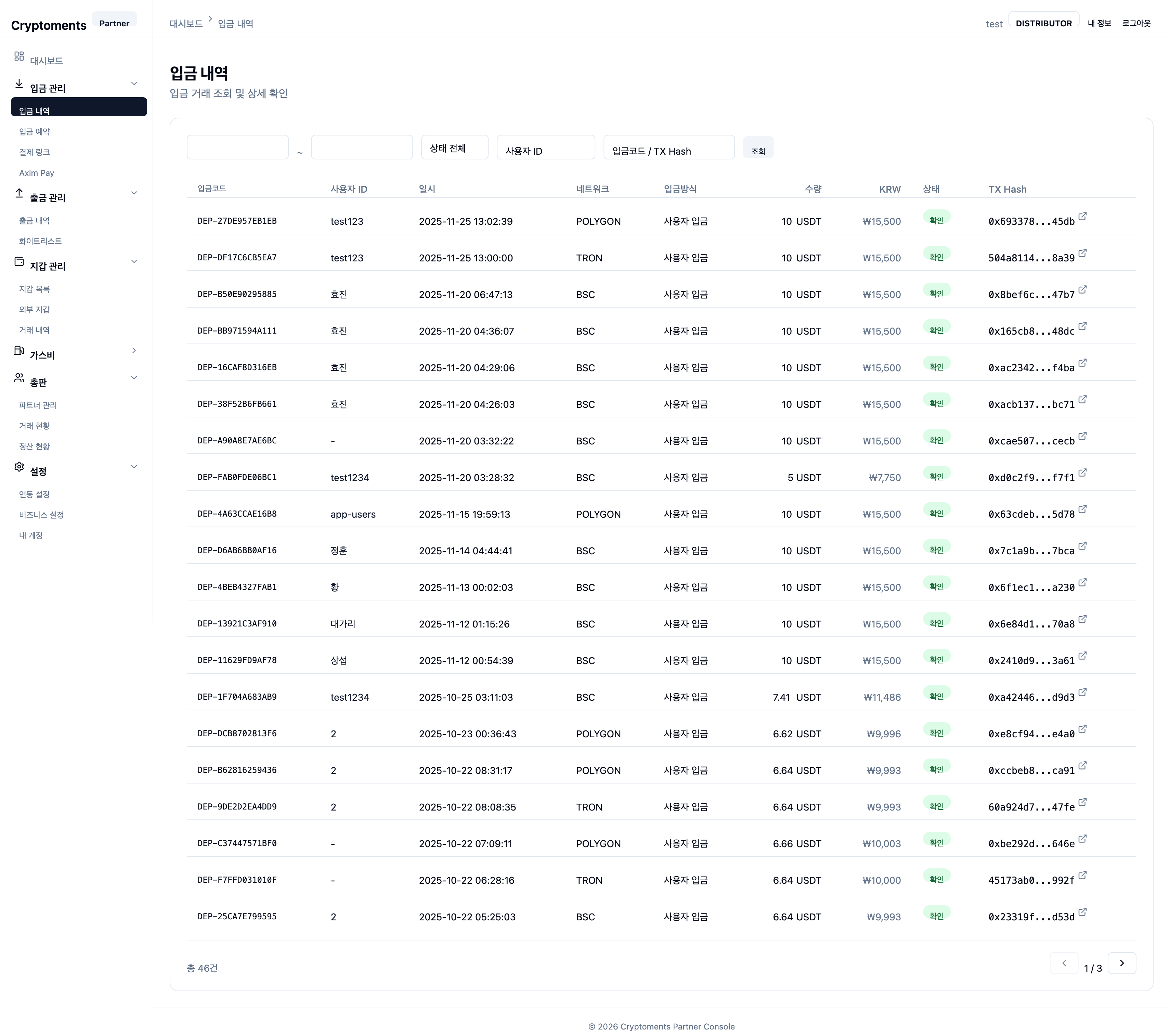 Deposit history