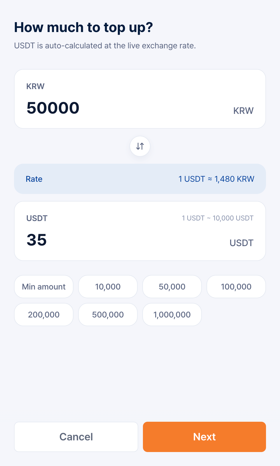 Amount input screen