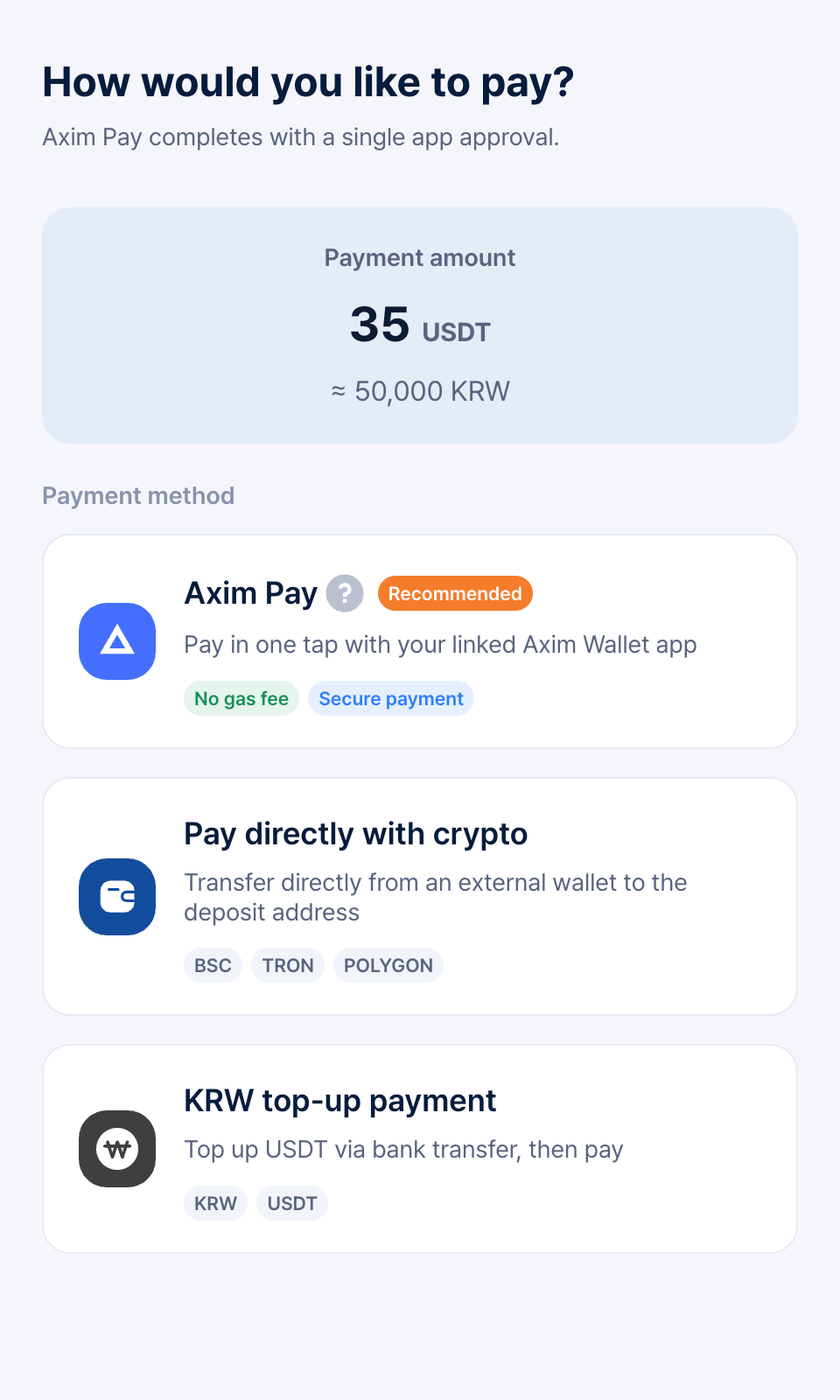 Payment method screen 2