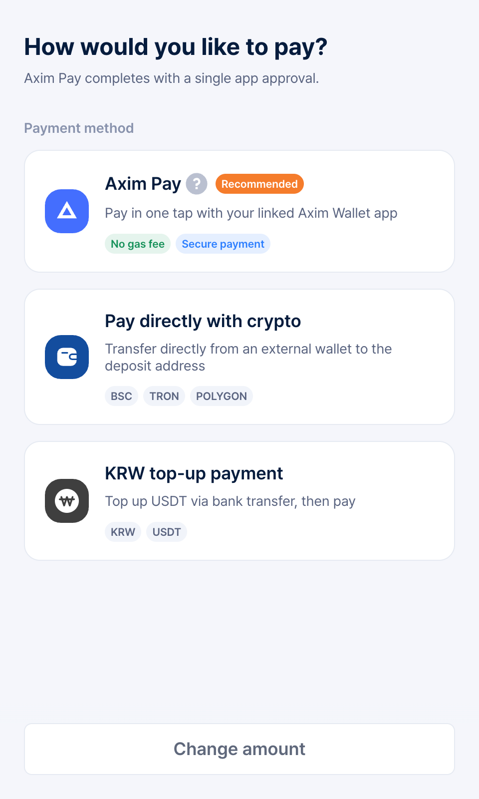 Payment method screen